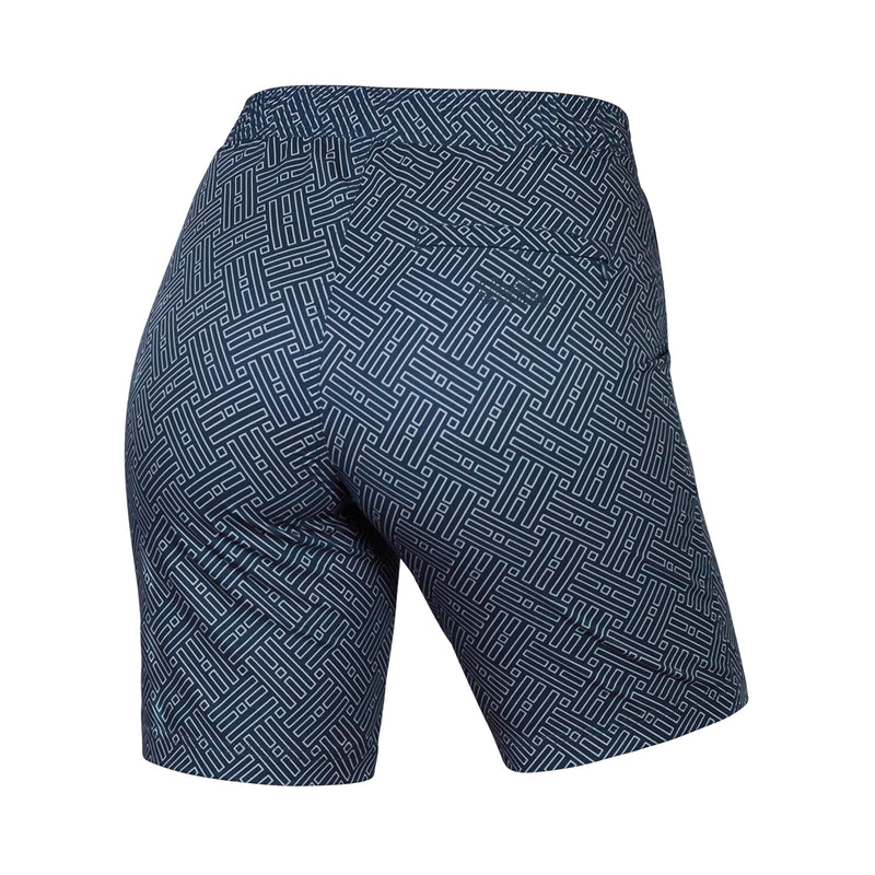 Back View of the Women's Board Shorts in Midnight Maze|midnight-maze