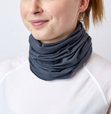 Woman wearing a grey UPF neck shield