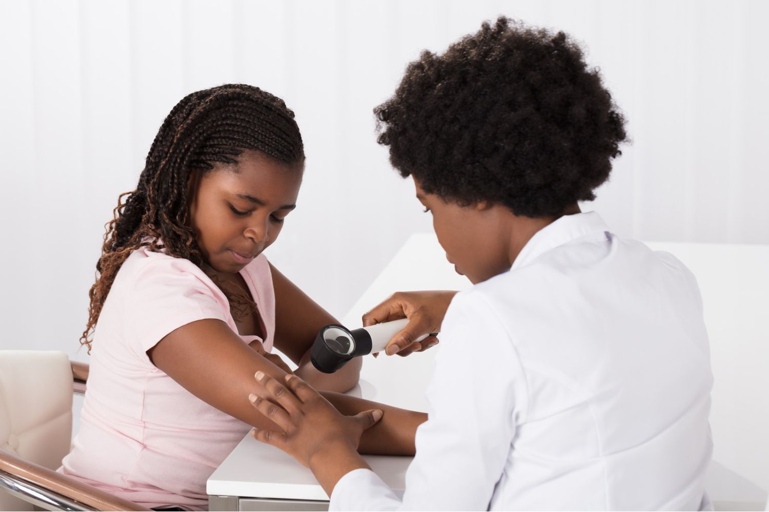 Dermatologist with a patient