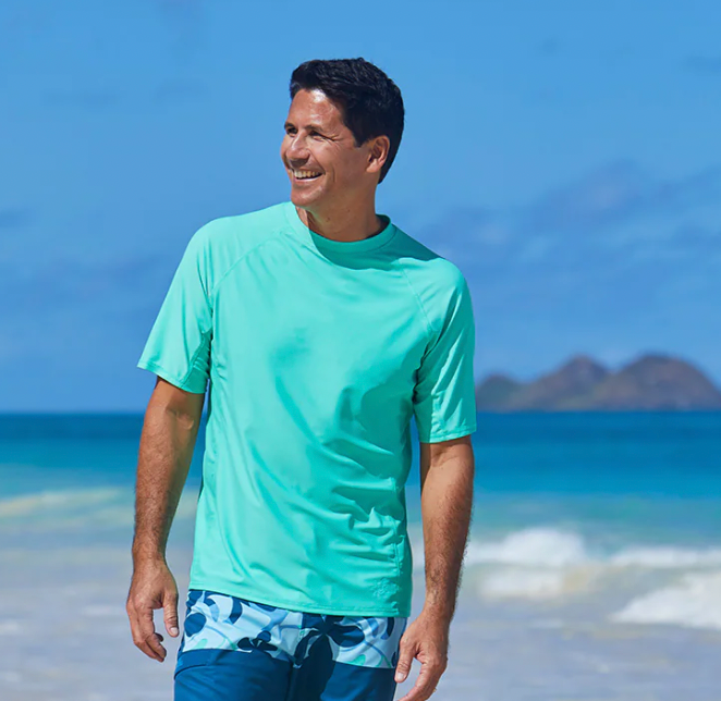 man in UPF swim shirt