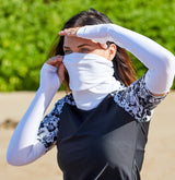 Woman wearing a white UV face shield