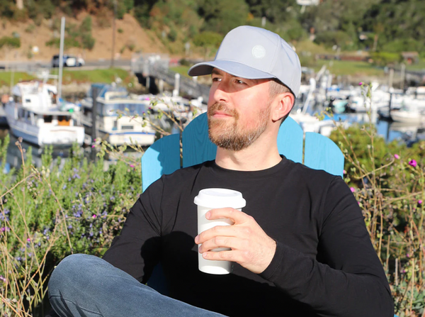 man in UPF clothing in Capitola Village