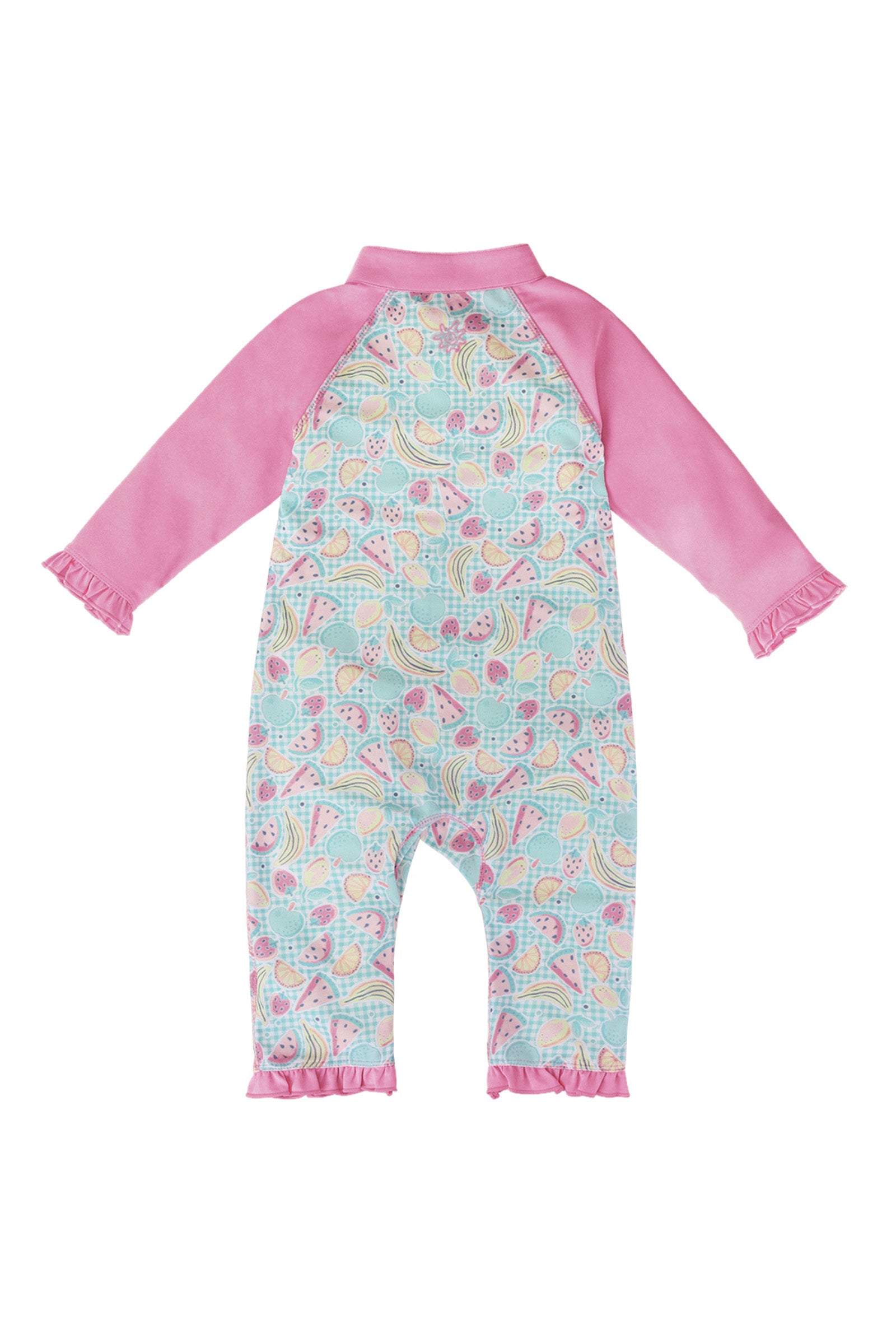 back of the baby girls long-sleeve swimsuit in fruit fiesta