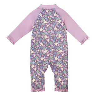 back view of baby girls one piece sun & swim suit in lotus starfish|lotus-starfish
