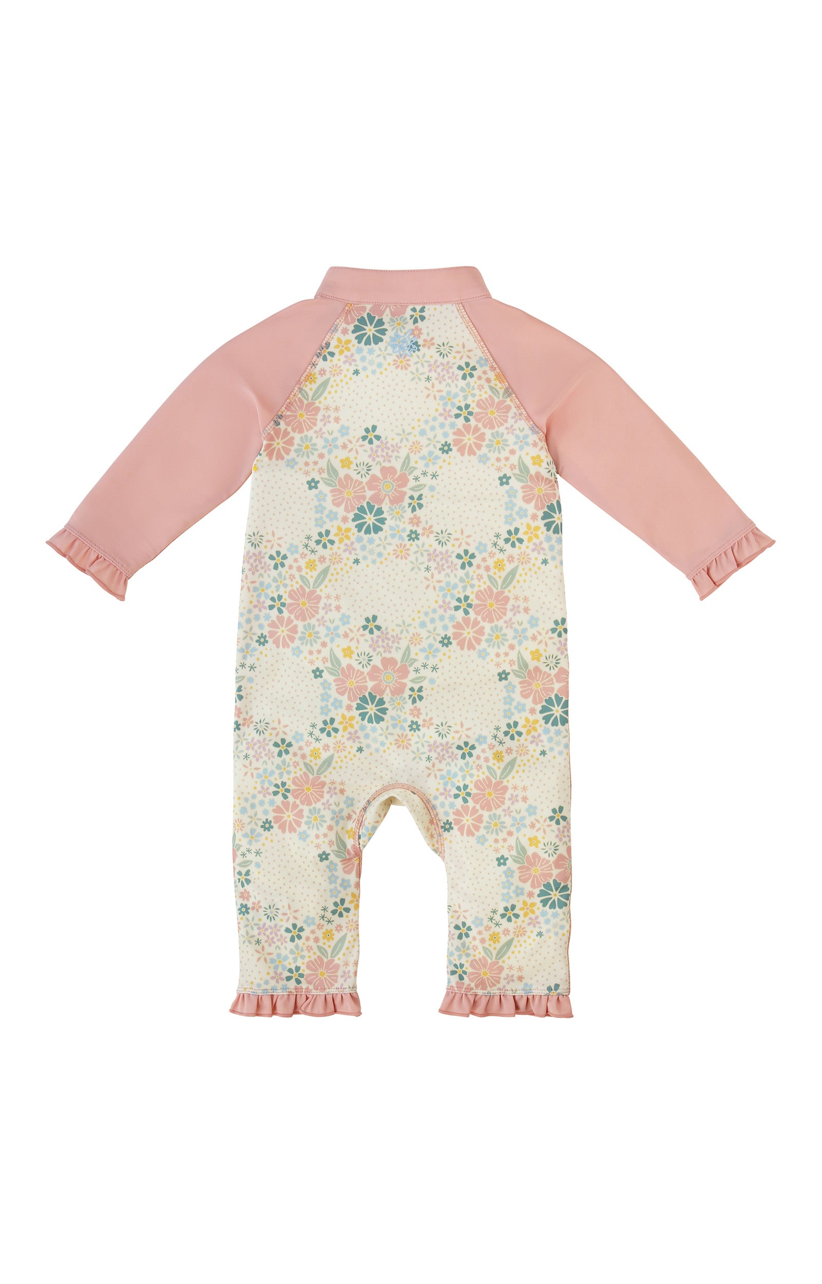 back view of baby girls one piece sun & swim suit in secret garden|secret-garden