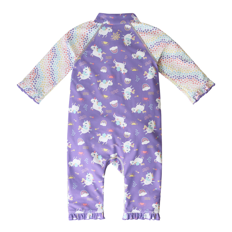 back of the baby girls long-sleeve swimsuit in soaring unicorns|soaring-unicorns