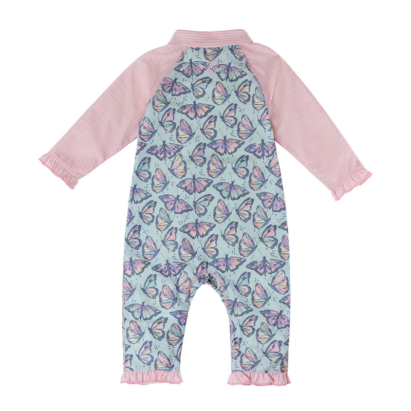 back of the baby girls long-sleeve swimsuit in sweet butterflies|sweet-butterflies