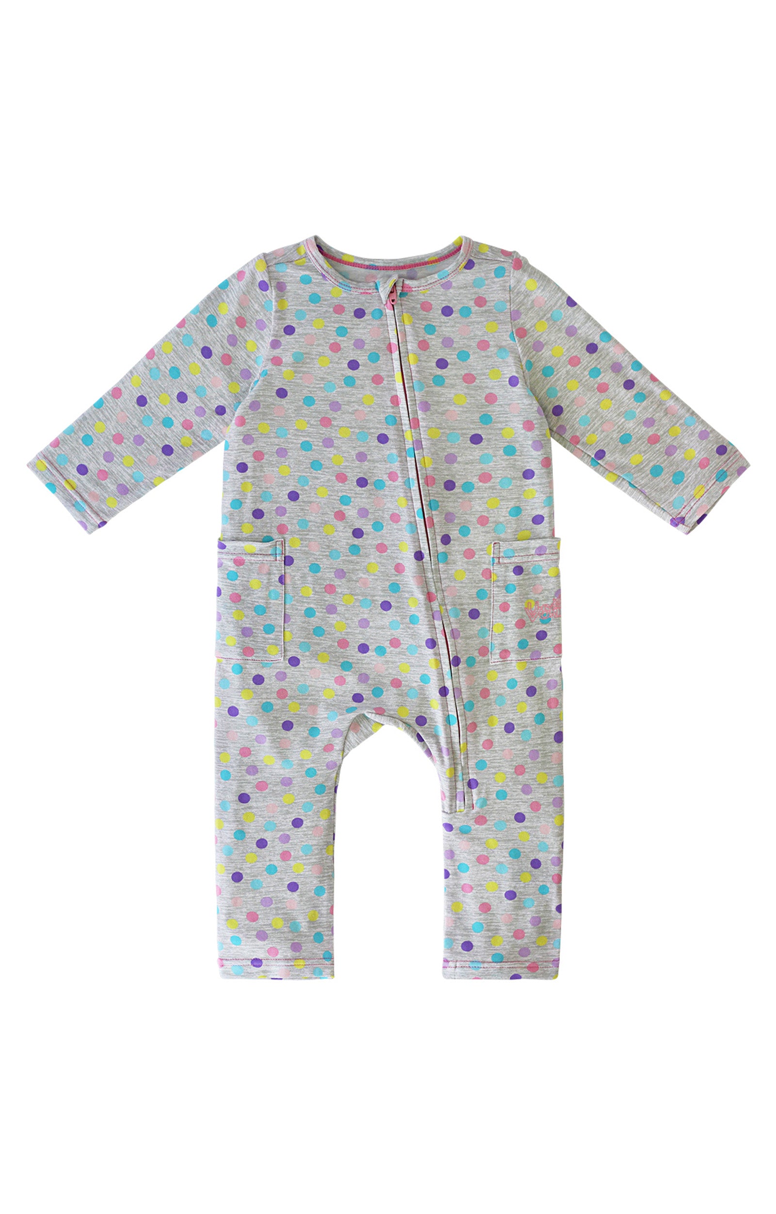 baby girl's long sleeve everyday romper in rainbow sprinkles|rainbow-sprinkles