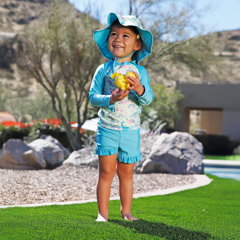 baby in ruffled swim shorties|lakeshore