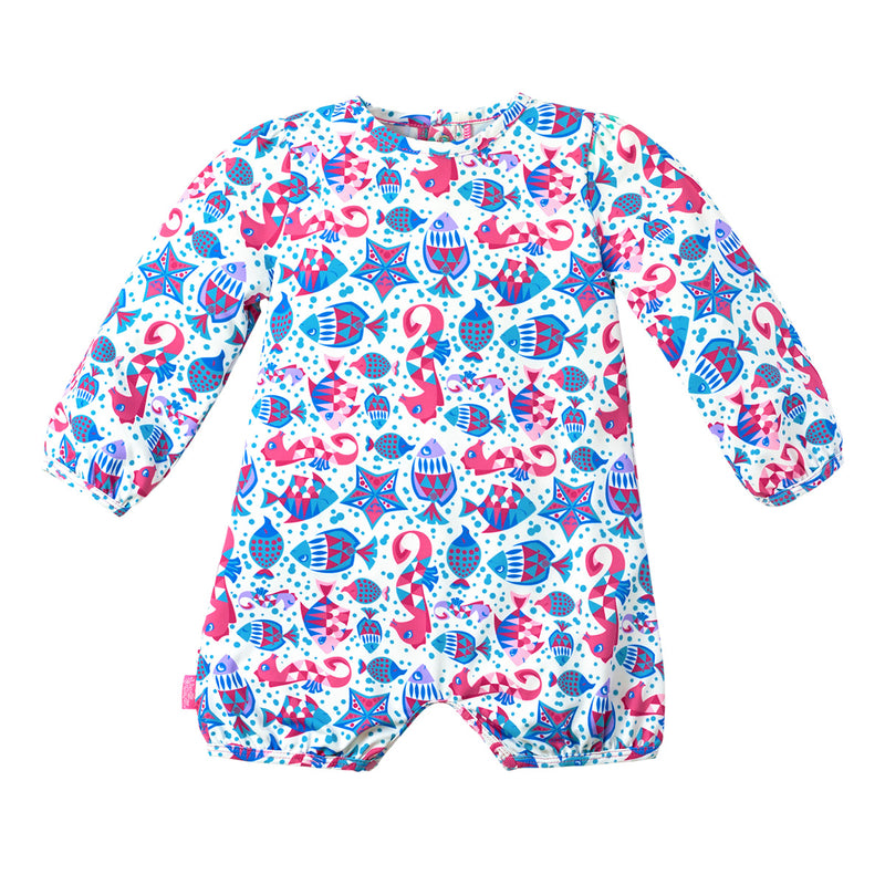 Baby girl's hoodied sunzie in bubblegum starfish|bubblegum-starfish