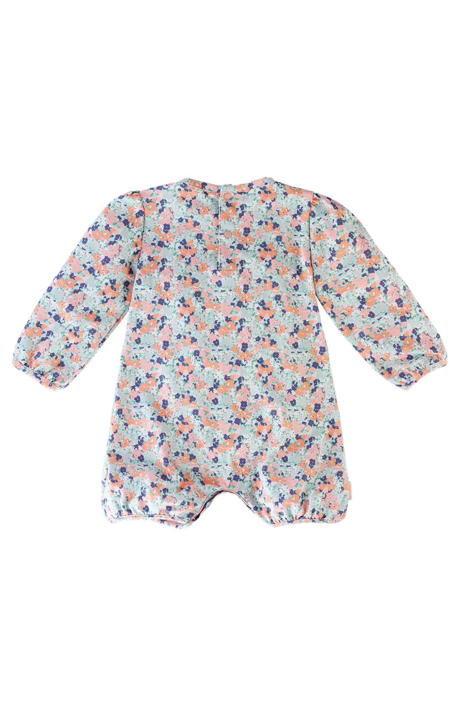 back of UV Skinz's baby girl's UV onesie in meadow bloom|meadow-bloom