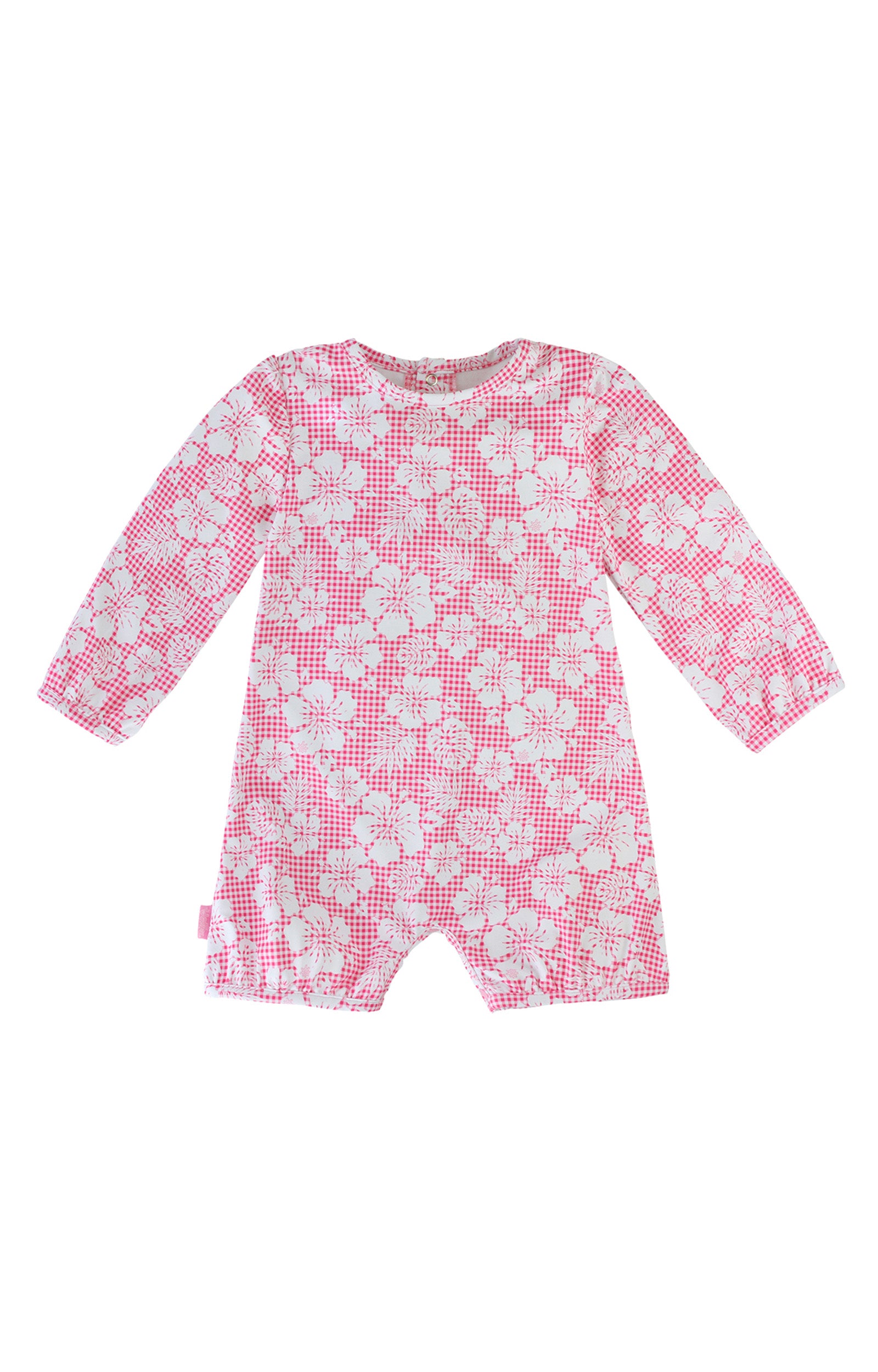 Baby girl UV one-piece in pink hibiscus gingham|pink-hibiscus-gingham