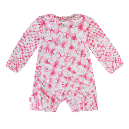 Baby girl UV one-piece in pink hibiscus gingham|pink-hibiscus-gingham