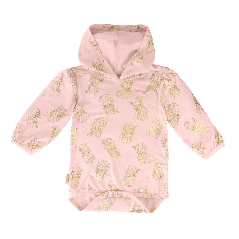 baby girl's hooded onesie in golden pineapples|golden-pineapples