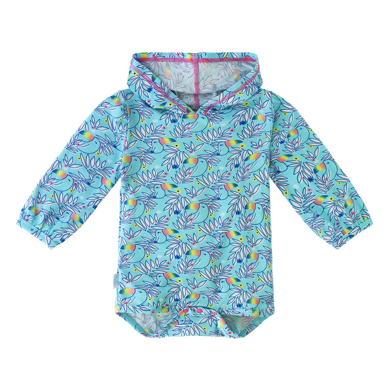 Baby Girl's Hooded Sunzie in Lively Toucans|lively-toucans