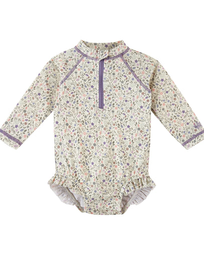baby girl long sleeve ruffle legged swim suit in sonora meadows|sonora-meadows