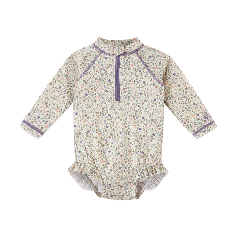baby girl long sleeve ruffle legged swim suit in sonora meadows|sonora-meadows