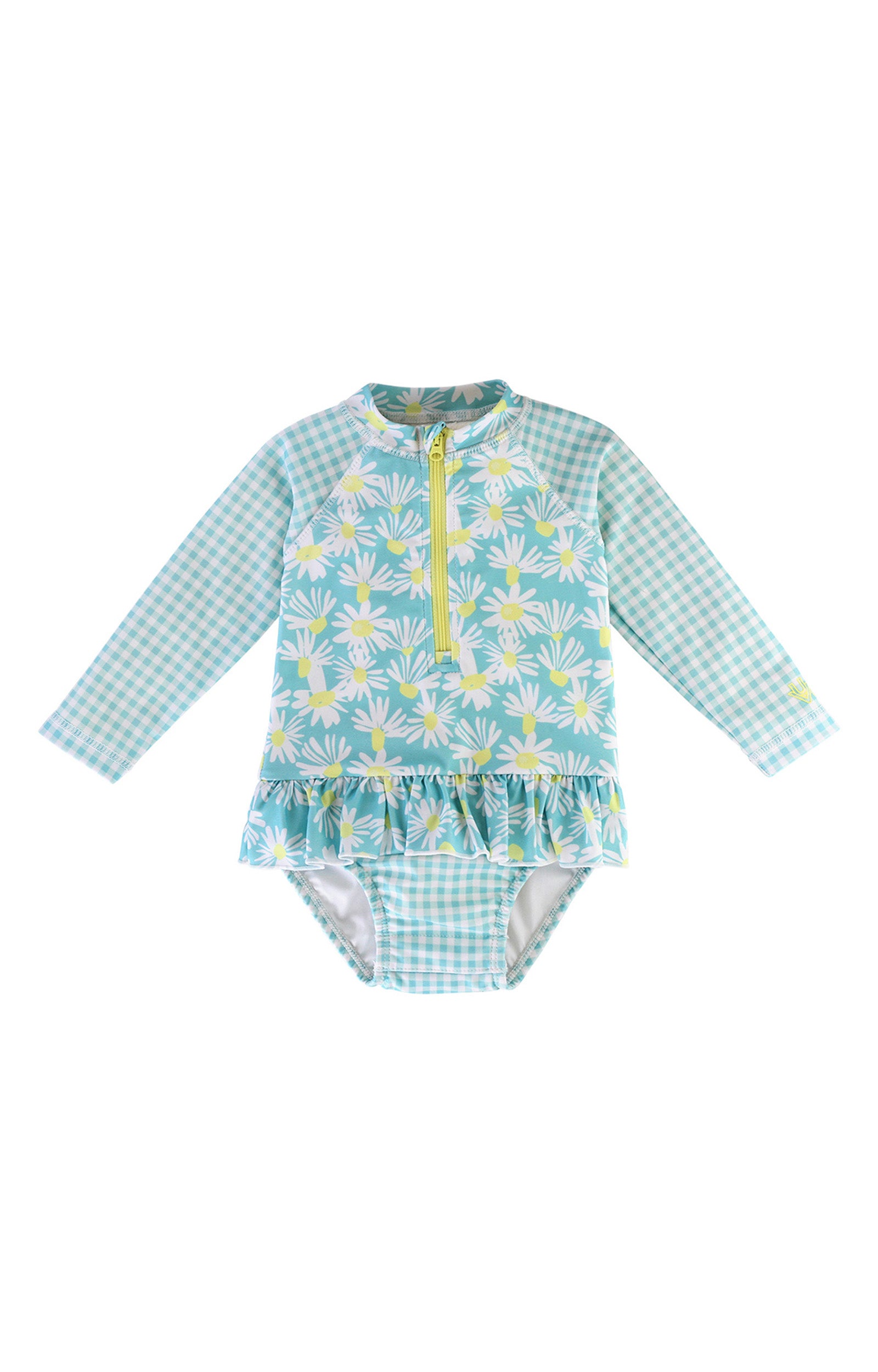 Baby Girl's Long Sleeve Ruffled Swim Suit in Daisy Fields|daisy-field
