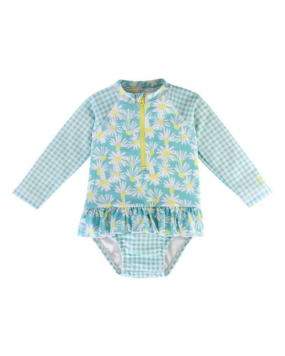 Baby Girl's Long Sleeve Ruffled Swim Suit in Daisy Fields|daisy-field