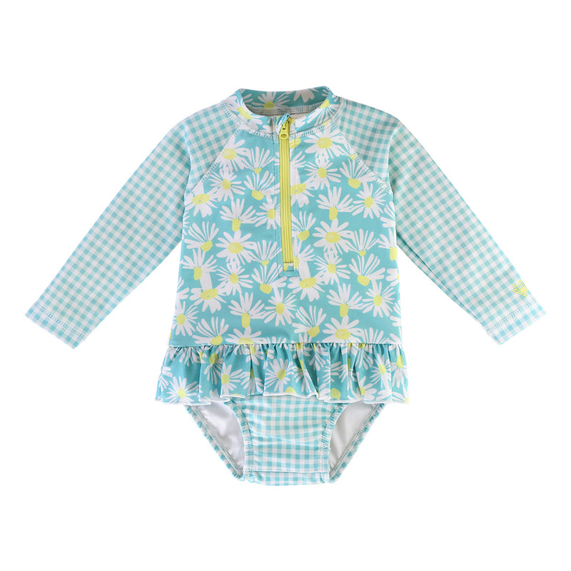 Baby Girl's Long Sleeve Ruffled Swim Suit in Daisy Fields|daisy-field