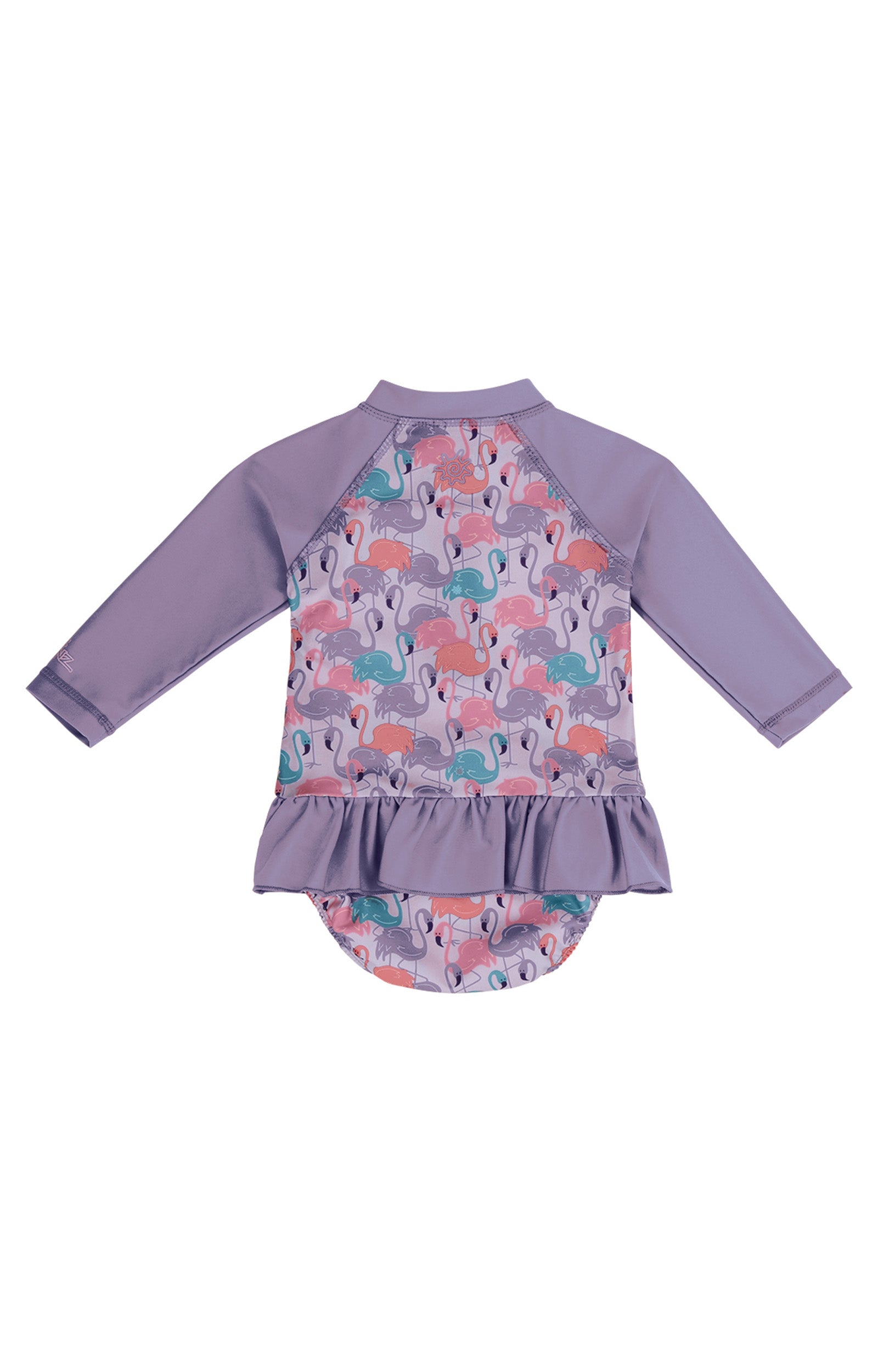 uv skinz baby girls ls ruffled swim suit back view|fancy-flamingos