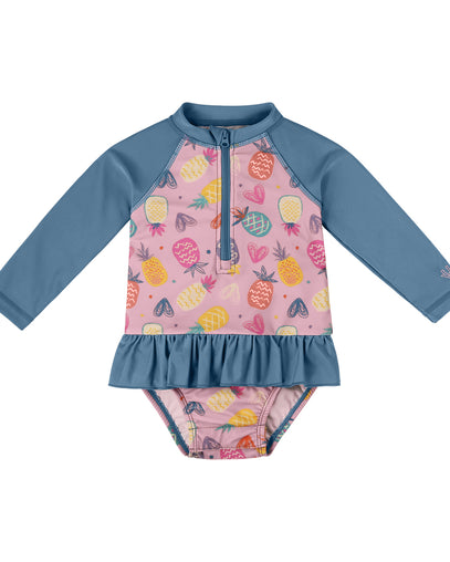 uv skinz baby girls ls ruffled swim suit|pineapple-party