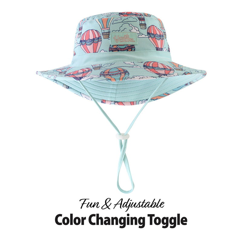 Close up of UV Skinz's baby girl's swim hat in balloon chase|balloon-chase