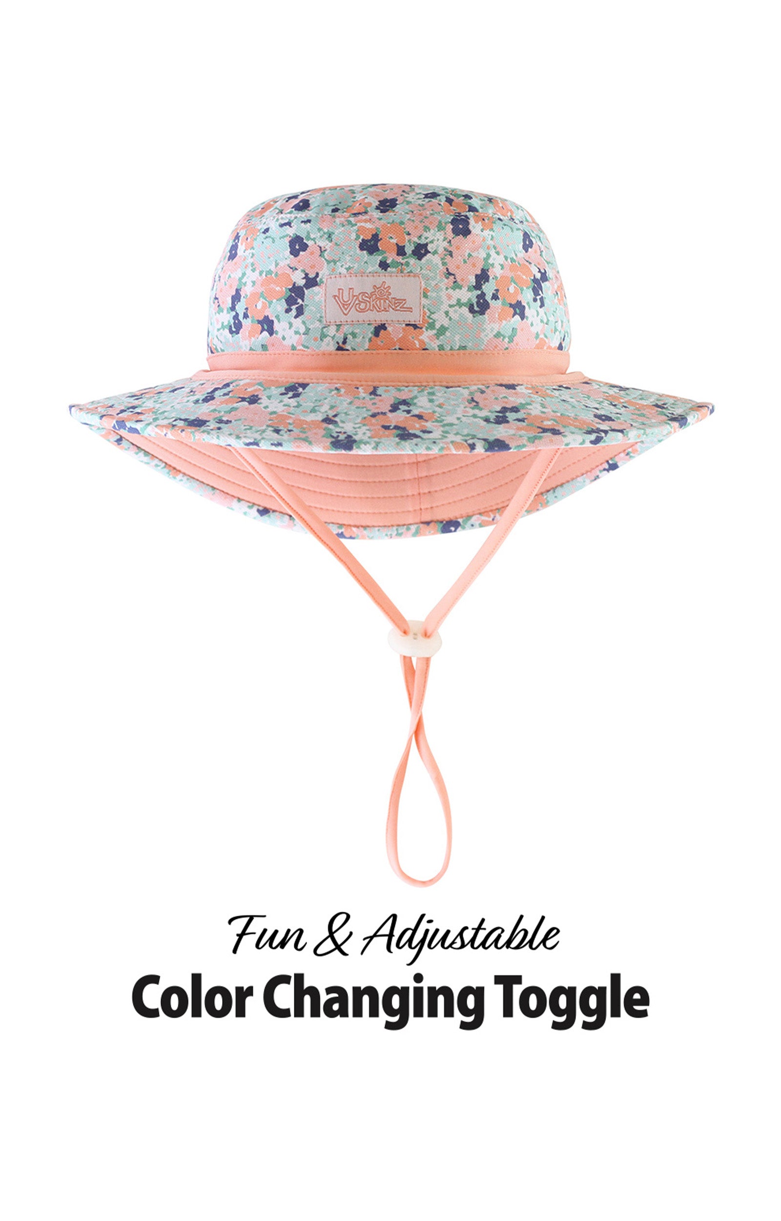 Close up of the UV Skinz's baby girl's swim hat in meadow bloom|meadow-bloom