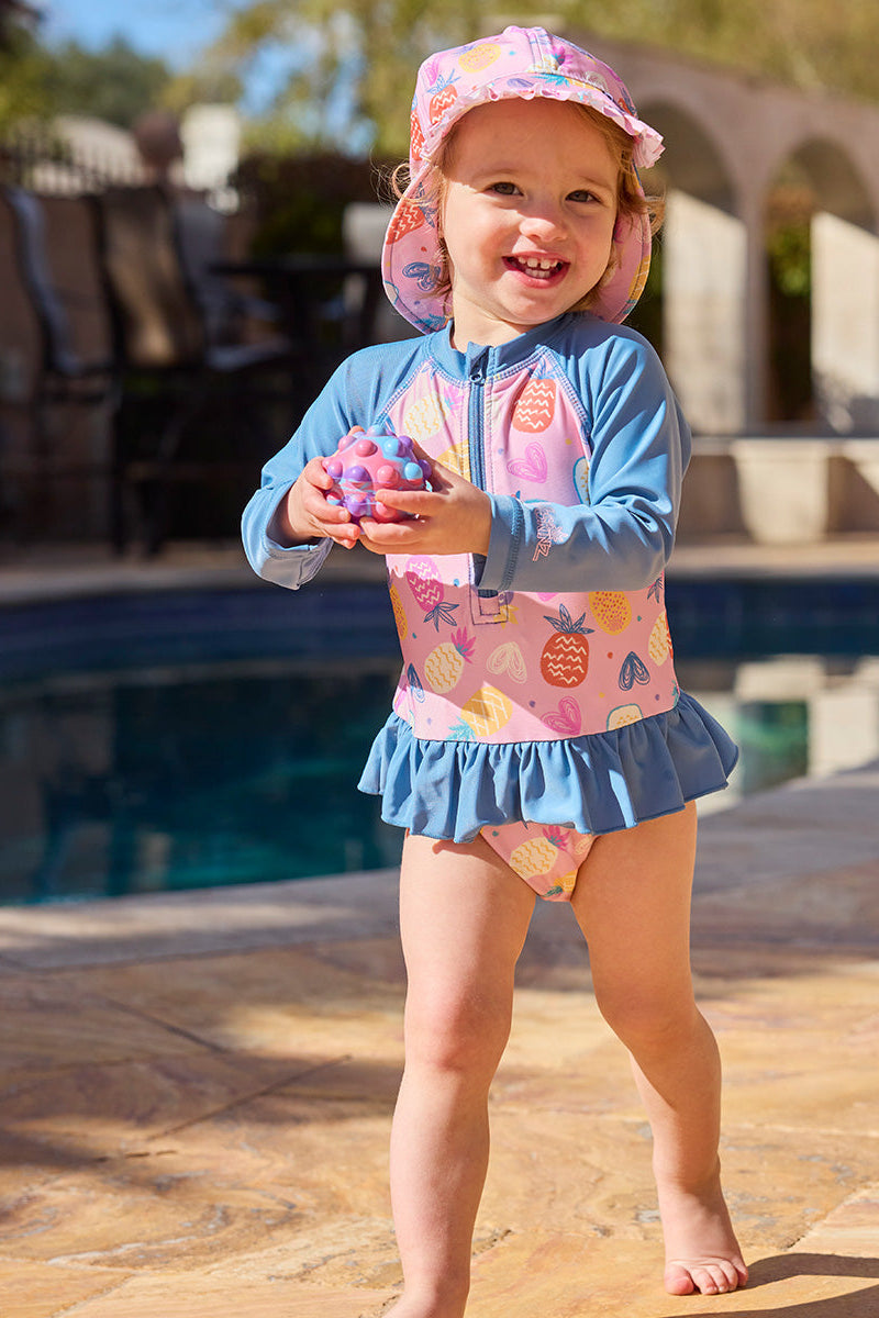 baby girls long sleeve ruffled swim suit|pineapple-party