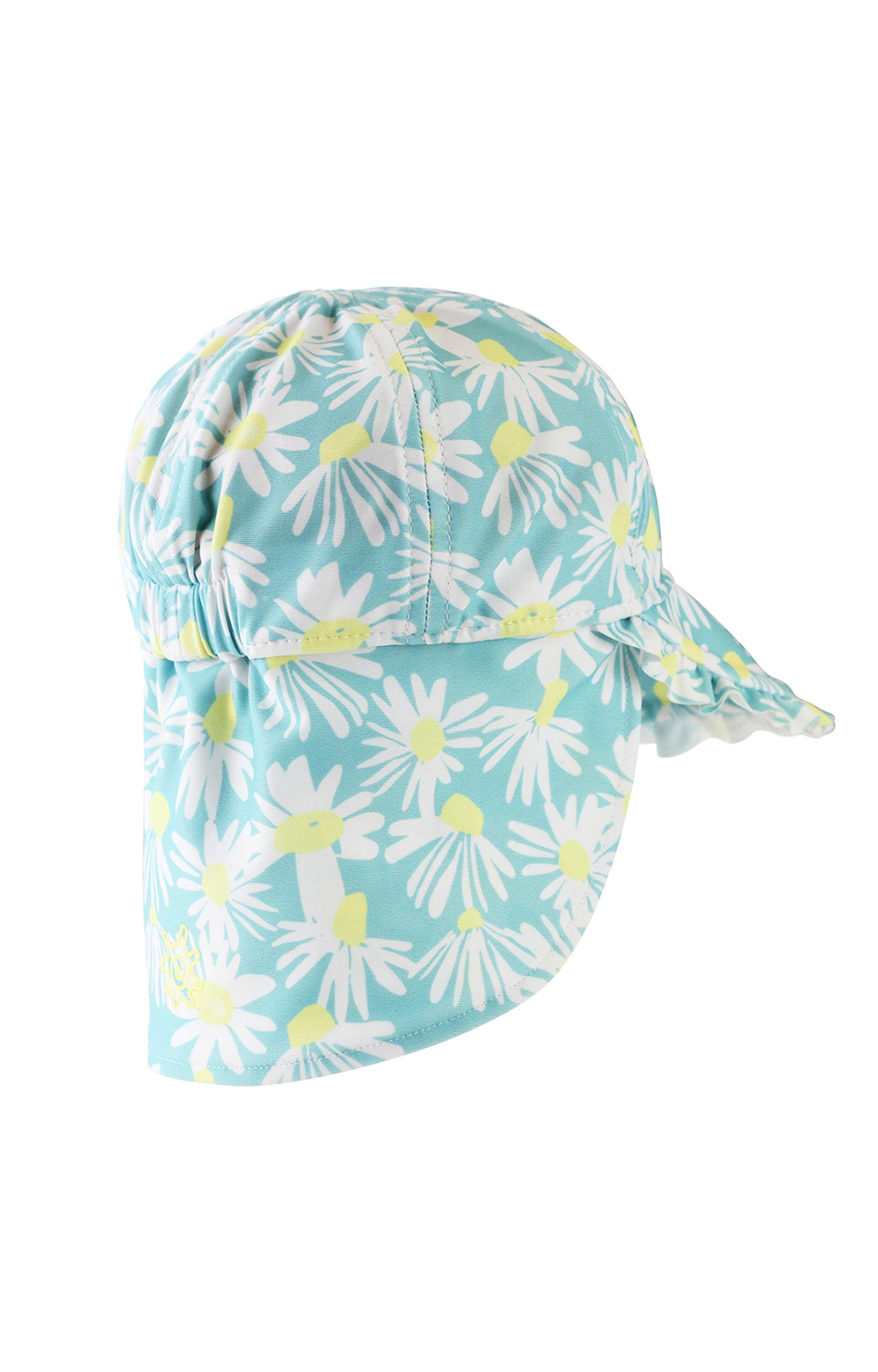 back of the baby girl's swim flap hat in birds in daisy field|daisy-field