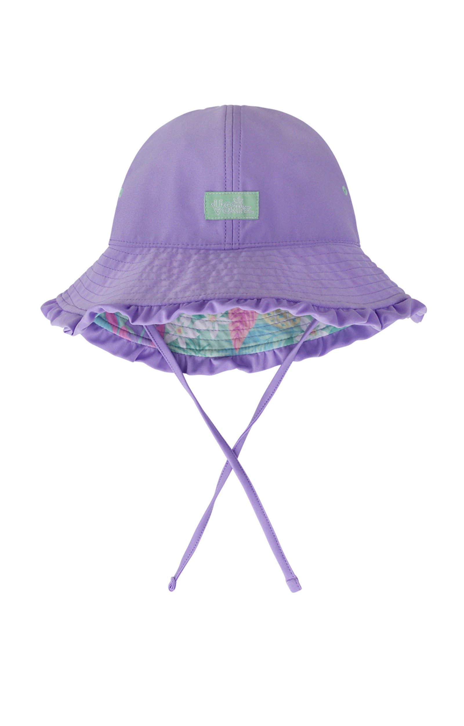 Reversed view of UV Skinz's baby girl's reversible sun hat in hidden pineapples|hidden-pineapples