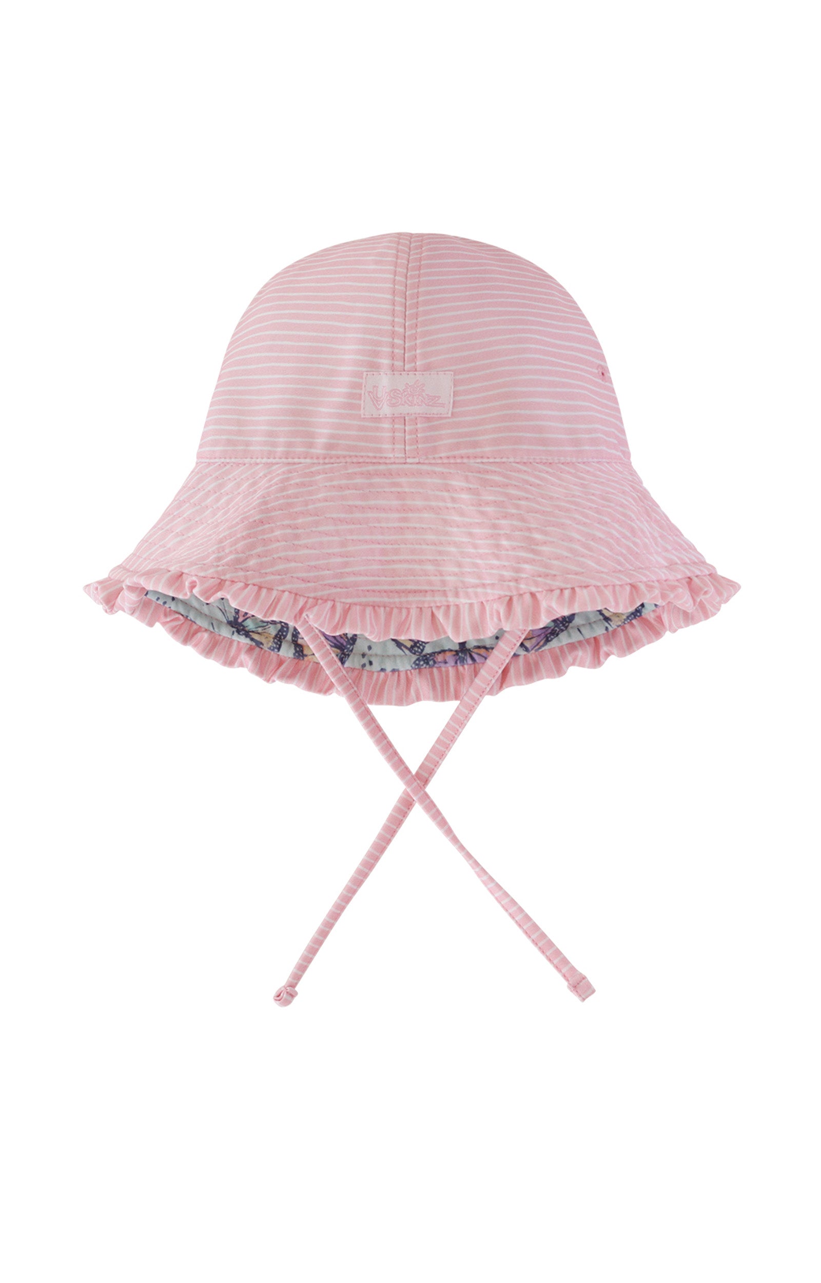 Reversed view of UV Skinz's baby girl's reversible sun hat in sweet butterflies|sweet-butterflies