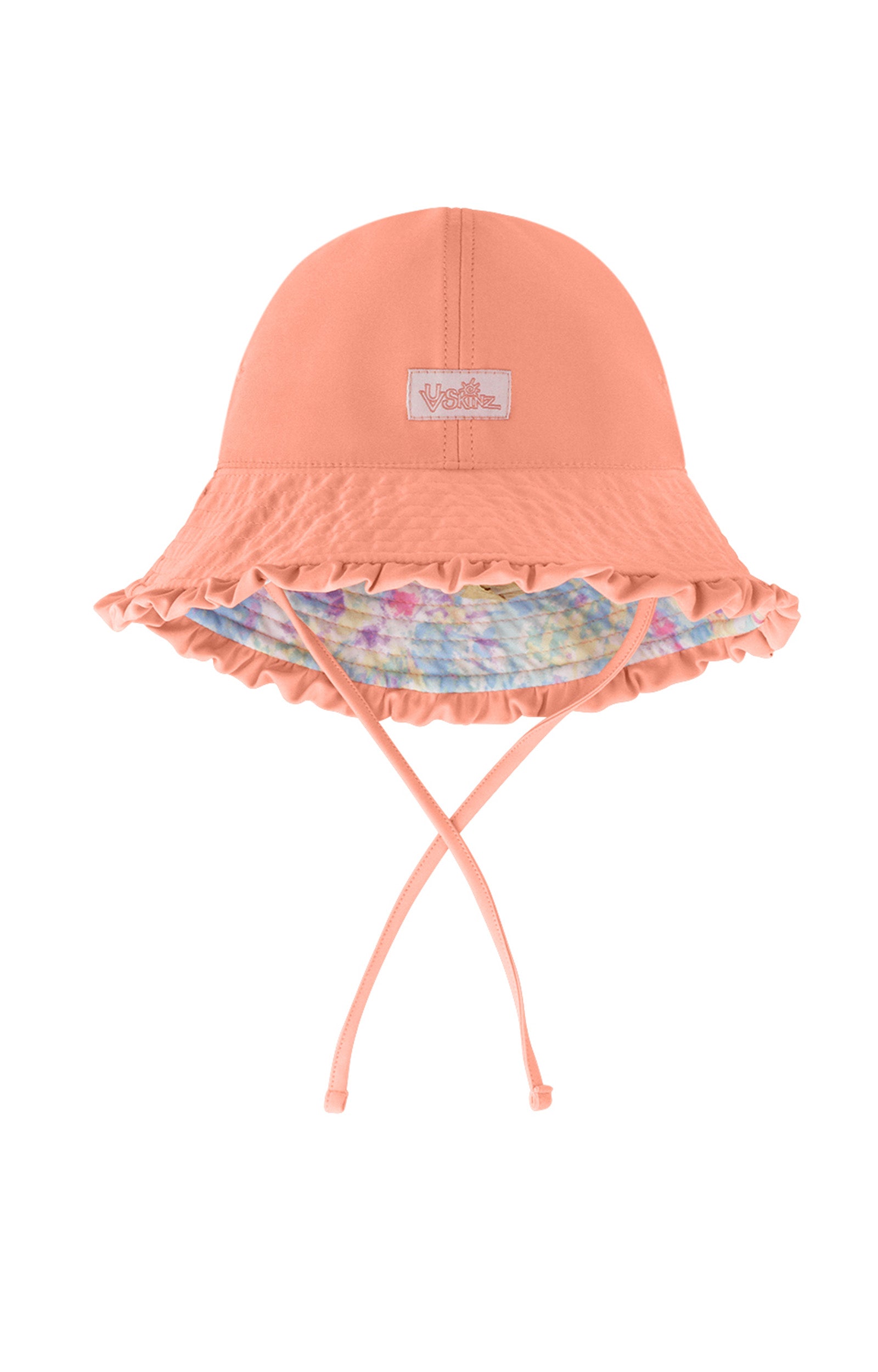 Reversed view of UV Skinz's baby girl's reversible sun hat in tie dye splash|tie-dye-splash