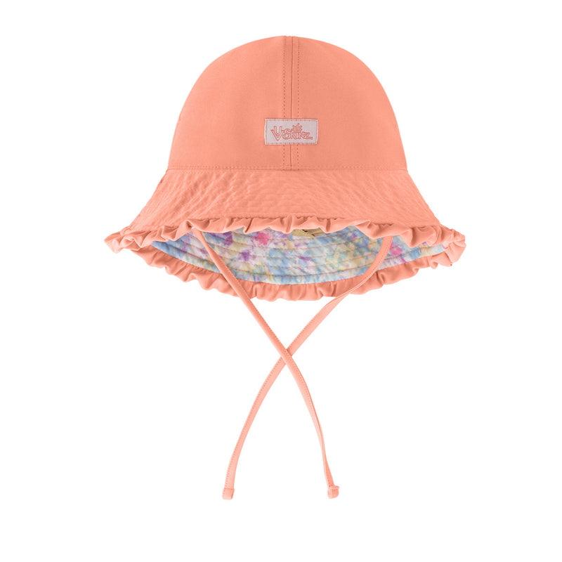 Reversed view of UV Skinz's baby girl's reversible sun hat in tie dye splash|tie-dye-splash