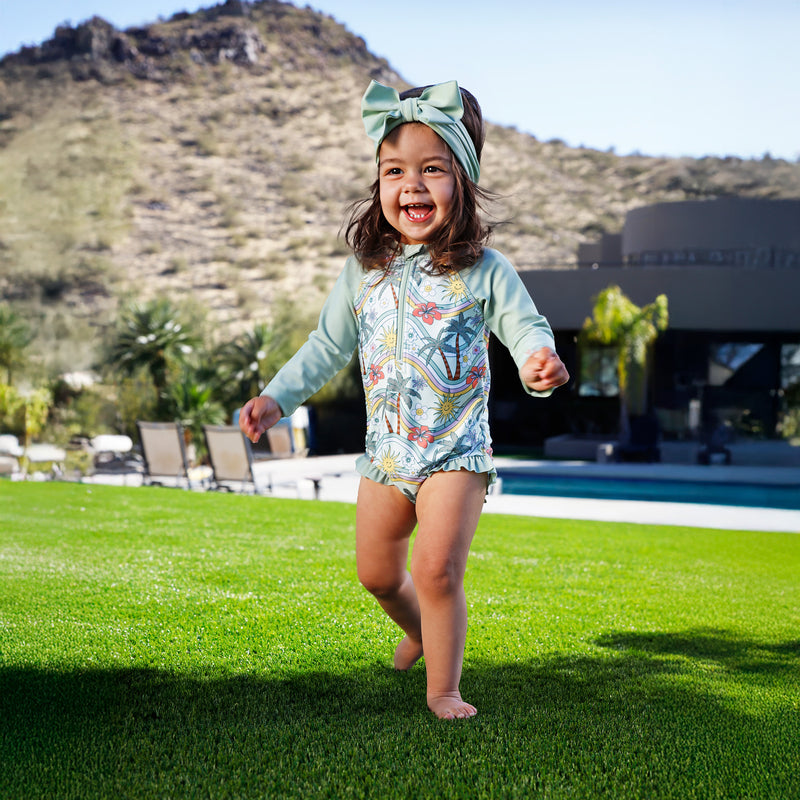 baby in swim bow headband|frosty-green