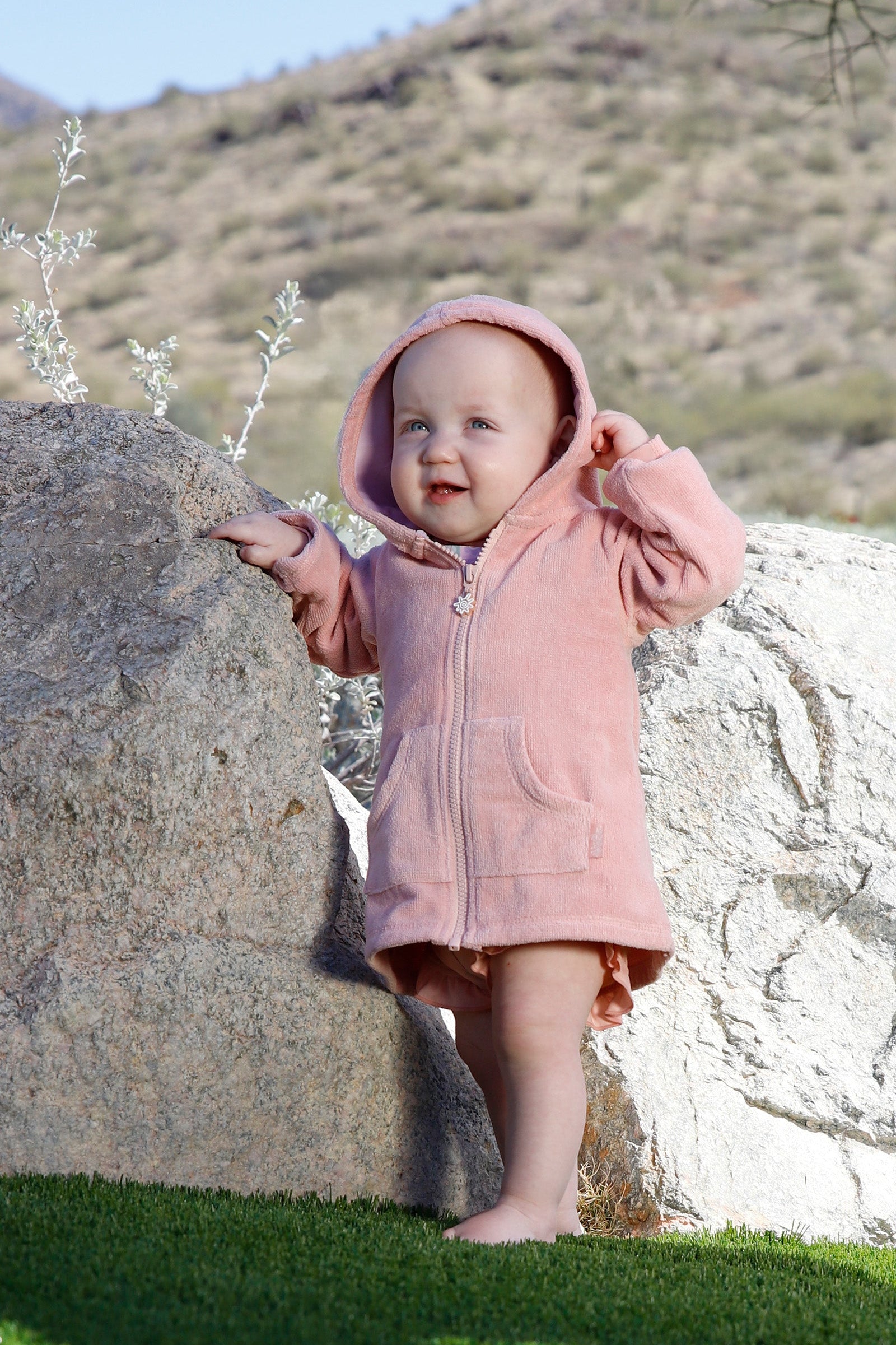 baby in hooded terry beach cover up|dusty-pink
