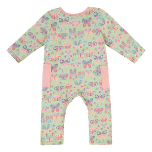 back view of long sleeve everyday romper in boho butterfly|boho-butterflies