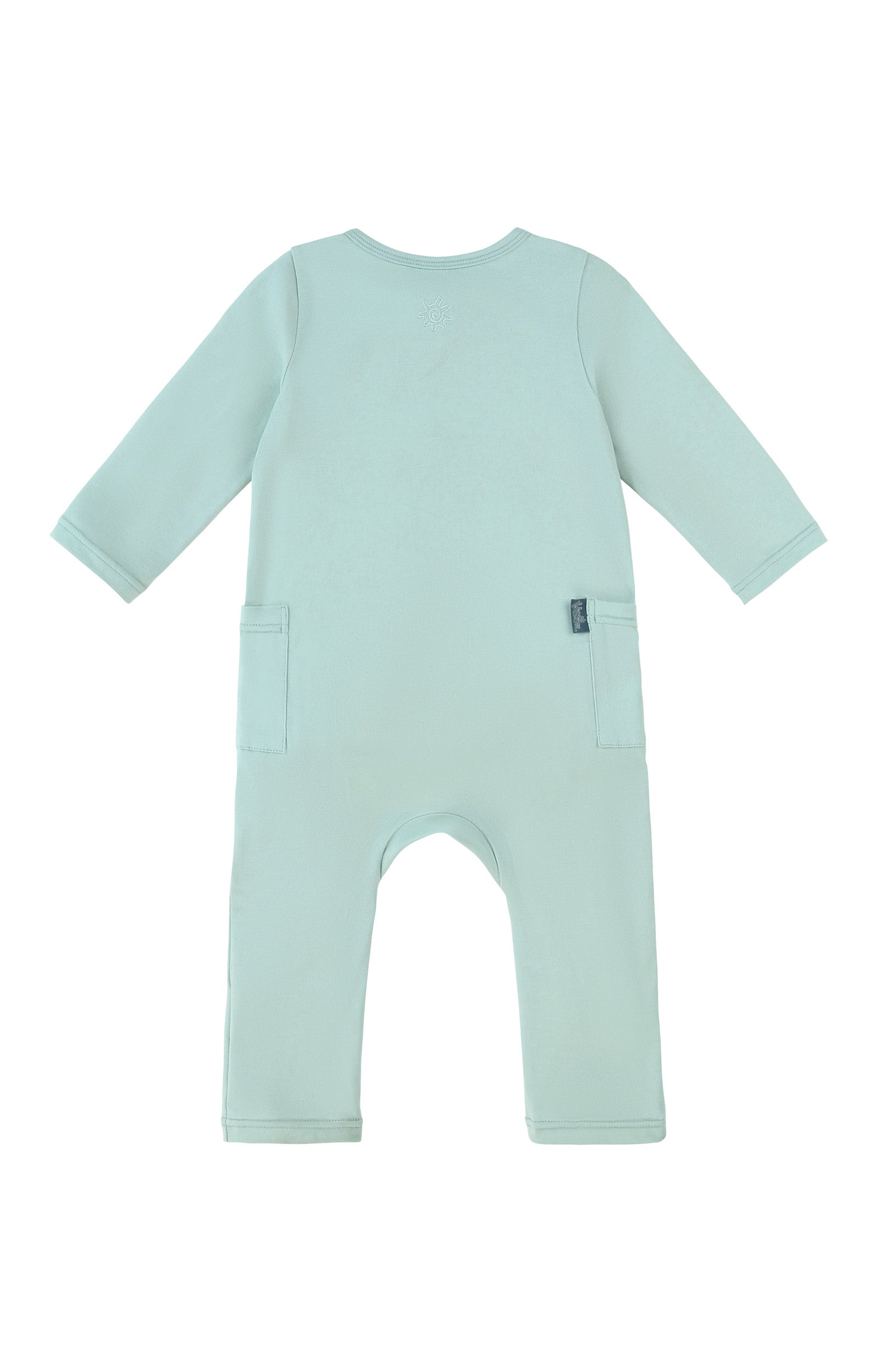 back view of baby long sleeve everyday romper in dewdrop|dewdrop