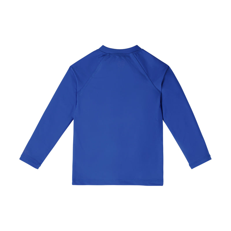 back view of kids full zip long sleeve rashguard in deep sea|deep-sea