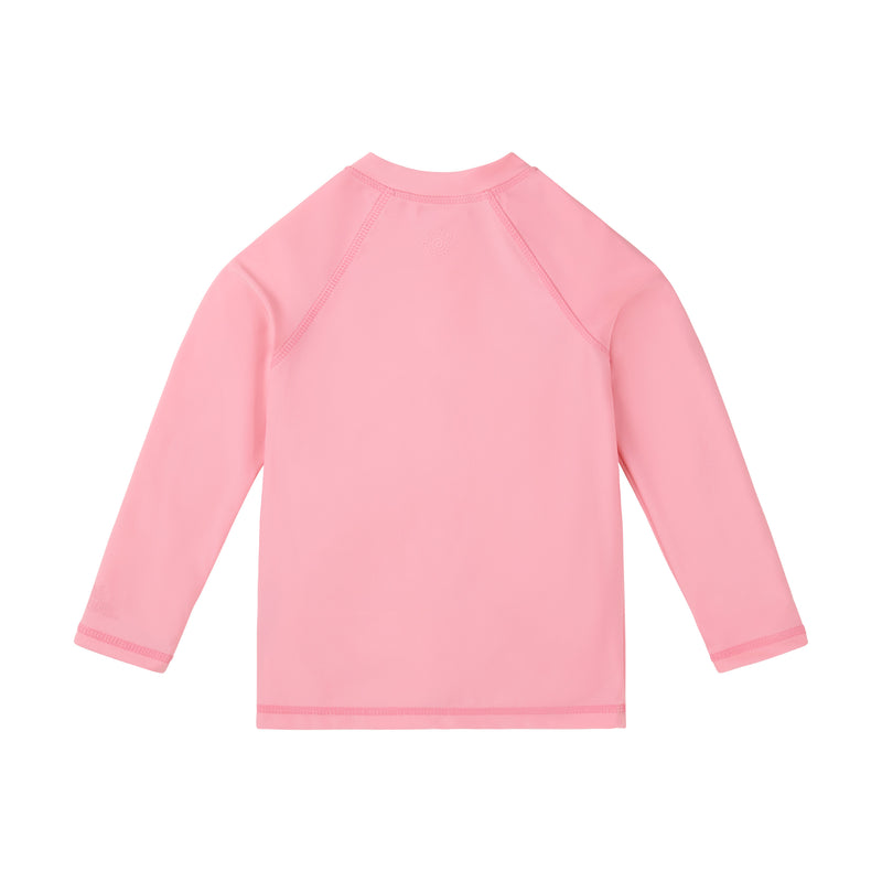 back view of kids full zip long sleeve rashguard in light pink|light-pink