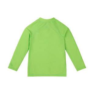 back view of kids full zip long sleeve rashguard in summer green|summer-green