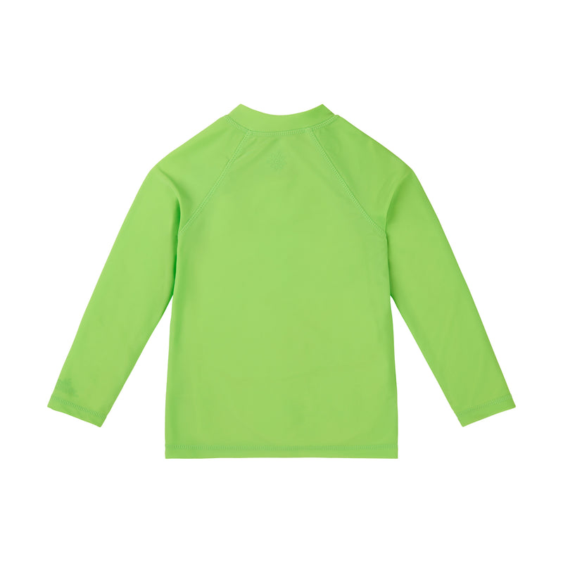 back view of kids full zip long sleeve rashguard in summer green|summer-green