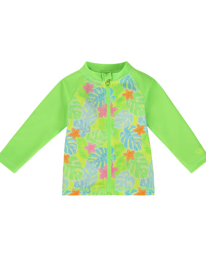 baby long sleeve full zip swim rashguard in neon tropics|neon-tropics