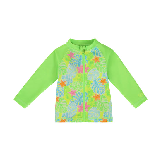 baby long sleeve full zip swim rashguard in neon tropics|neon-tropics