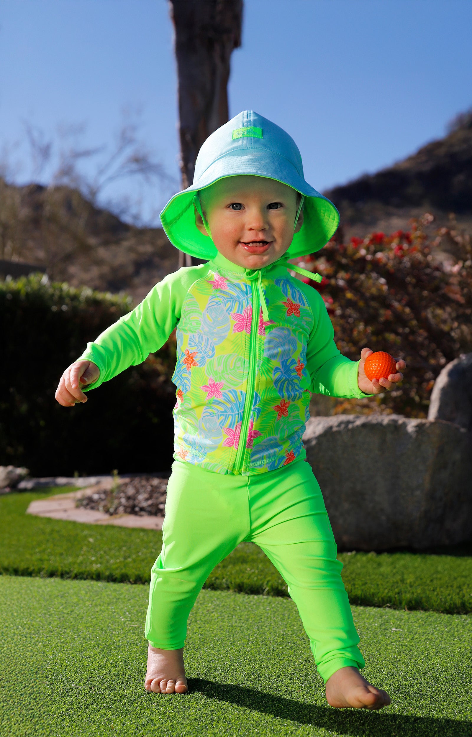 baby in swim leggingz|neon-green