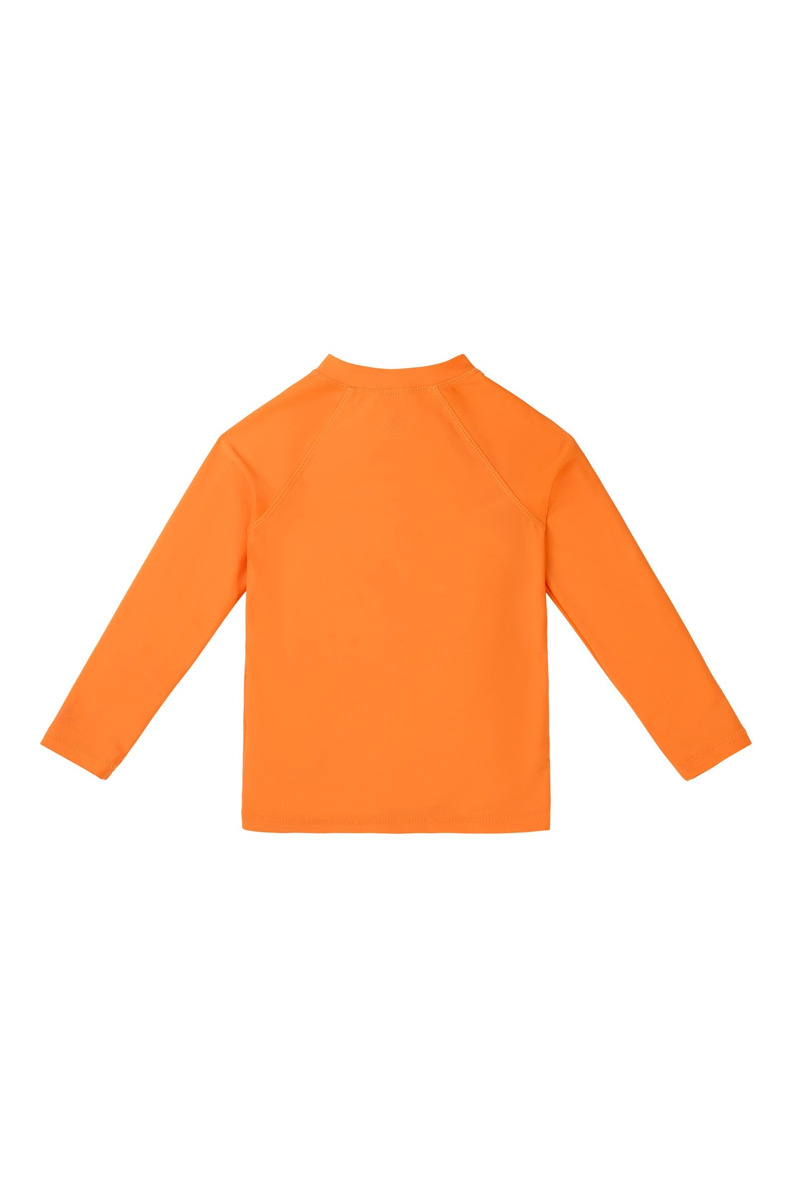 back view of kids full zip long sleeve rashguard in orange|orange