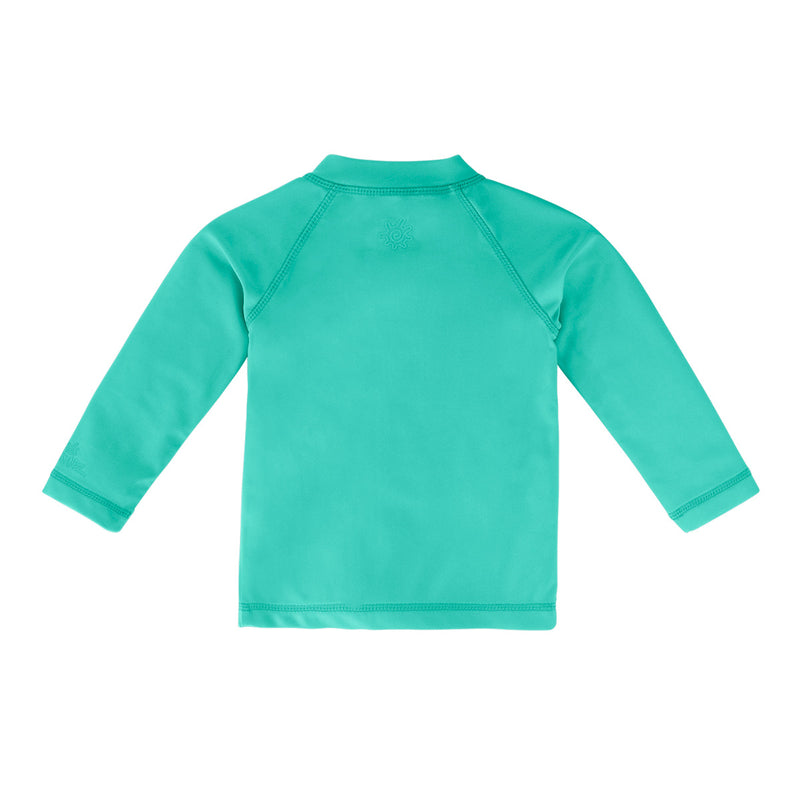 Back of the Baby Full Zip Rash Guard in Turquoise|turquoise