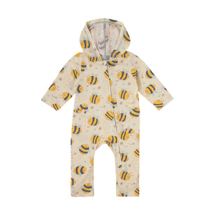 baby long sleeve everyday hooded romper in happy hive|happy-hive