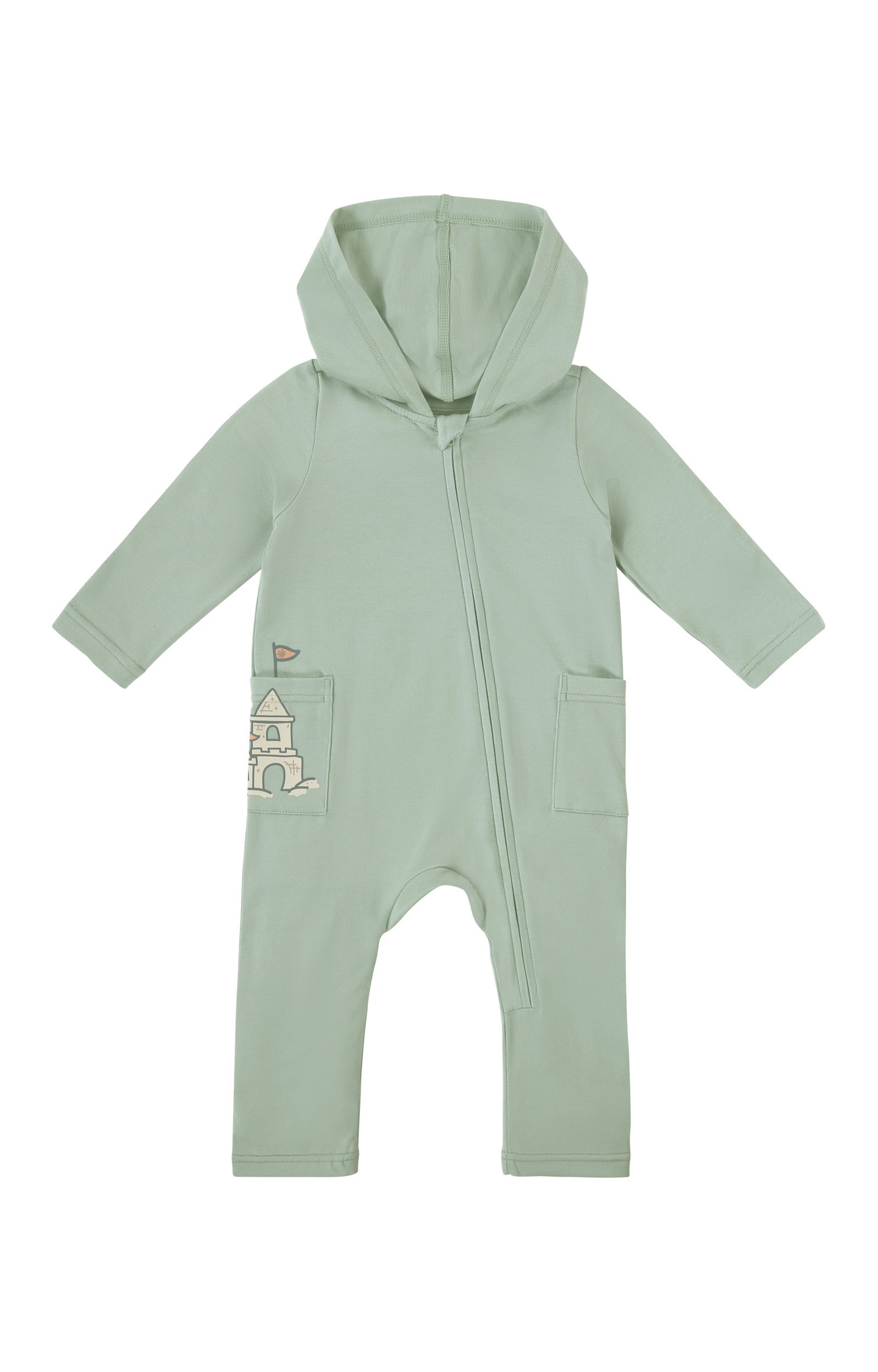 baby long sleeve everyday hooded romper in sea castle|sea-castle