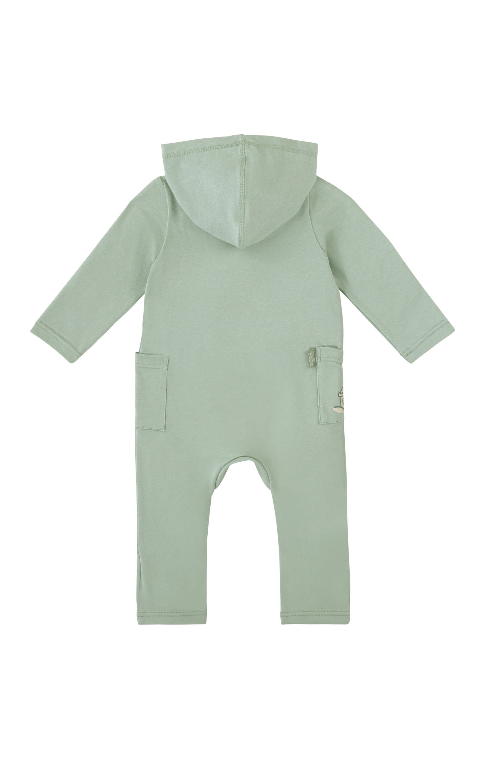 back view of baby long sleeve everyday hooded romper in sea castle|sea-castle